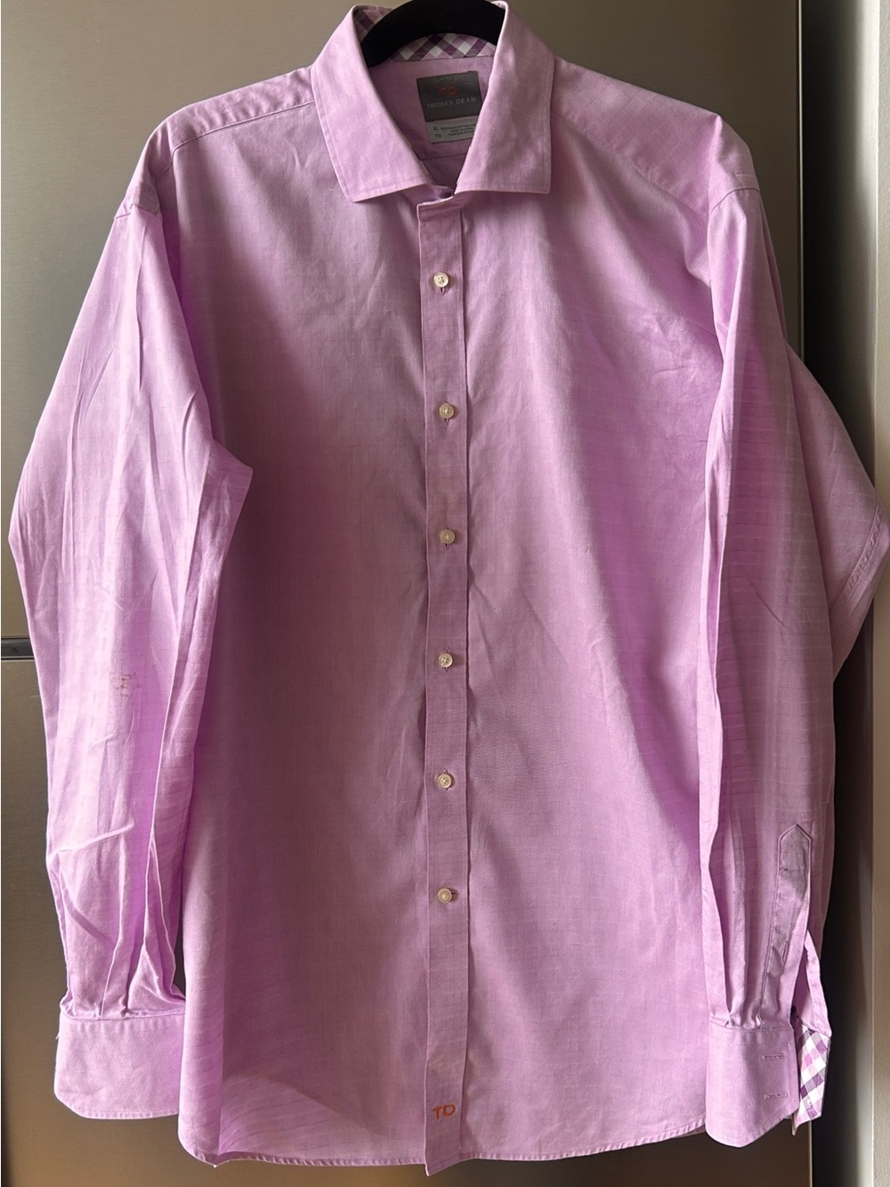 Thomas Dean Lilac Lavender Jacquard Dress Shirt XL Pima Cotton